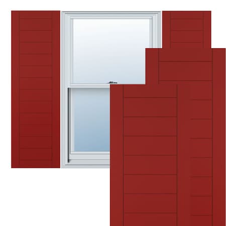 True Fit PVC Horizontal Slat Framed Modern Style Fixed Mount Shutters, Fire Red, 15W X 78H